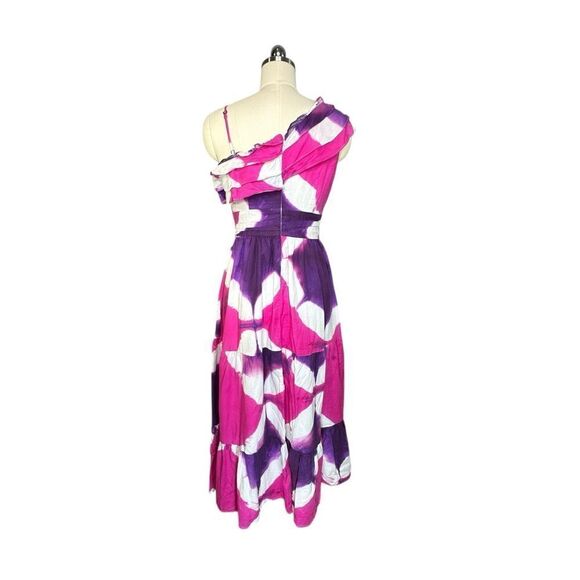 Busayo Collective Purple and Pink Tie Dye Ruffle One-Shoulder Midi Dress | 6 - Picture 4 of 12